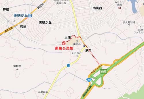 前原インターから公民館への道路ルートです