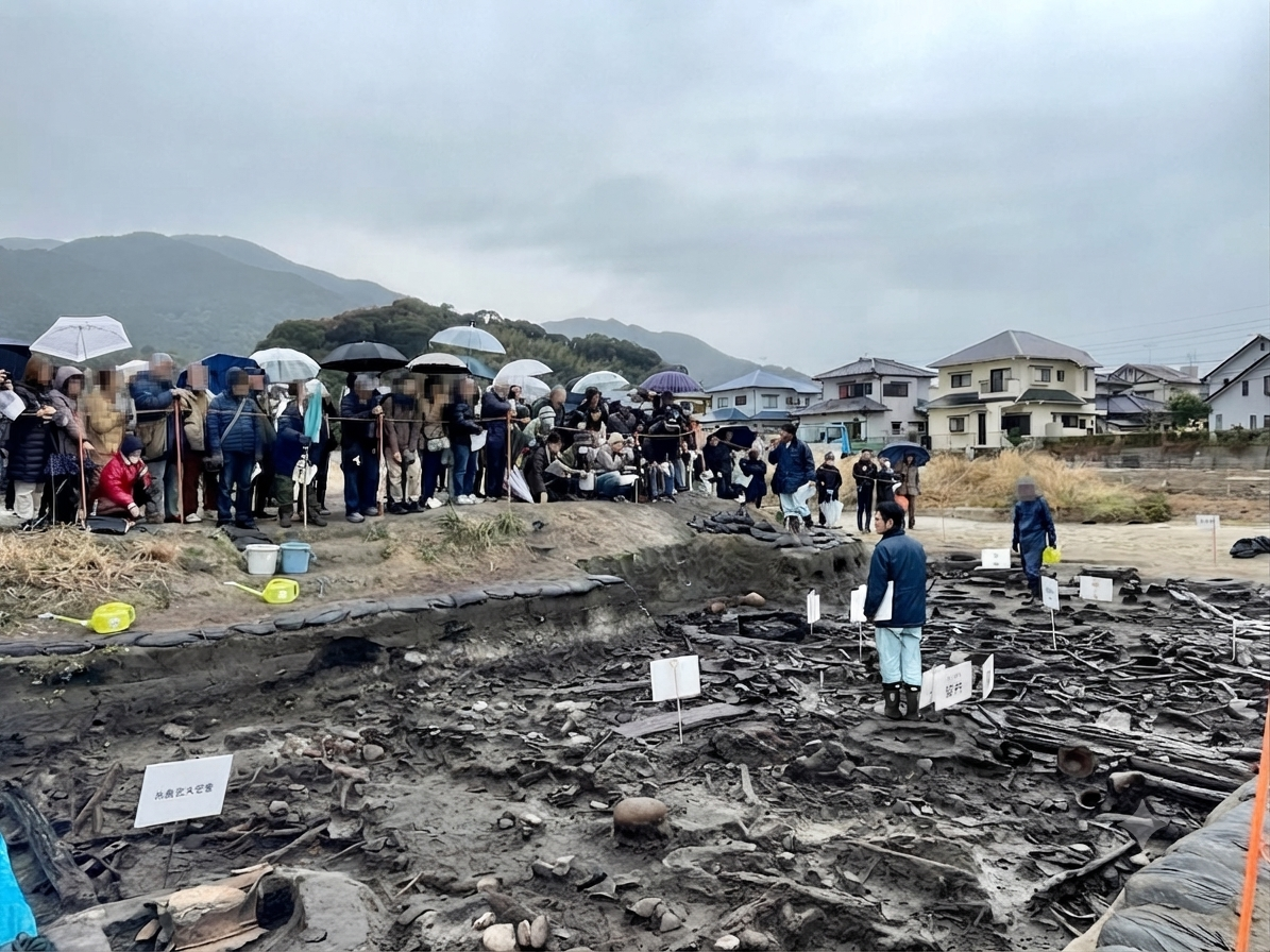 深江城崎遺跡現地説明会の様子