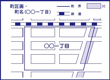 町界の線が道路や河川、鉄道などの恒久的な工作物によって引くことを図示しています。