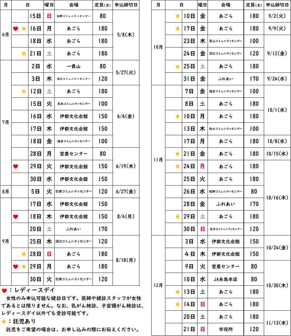 集団日程表