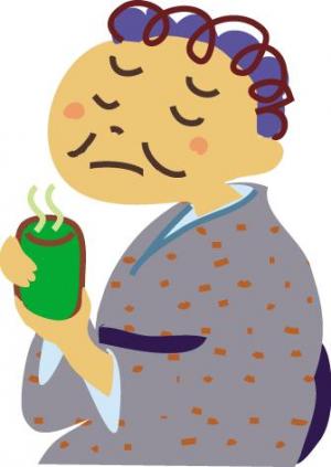 お茶を飲む高齢女性のイラスト